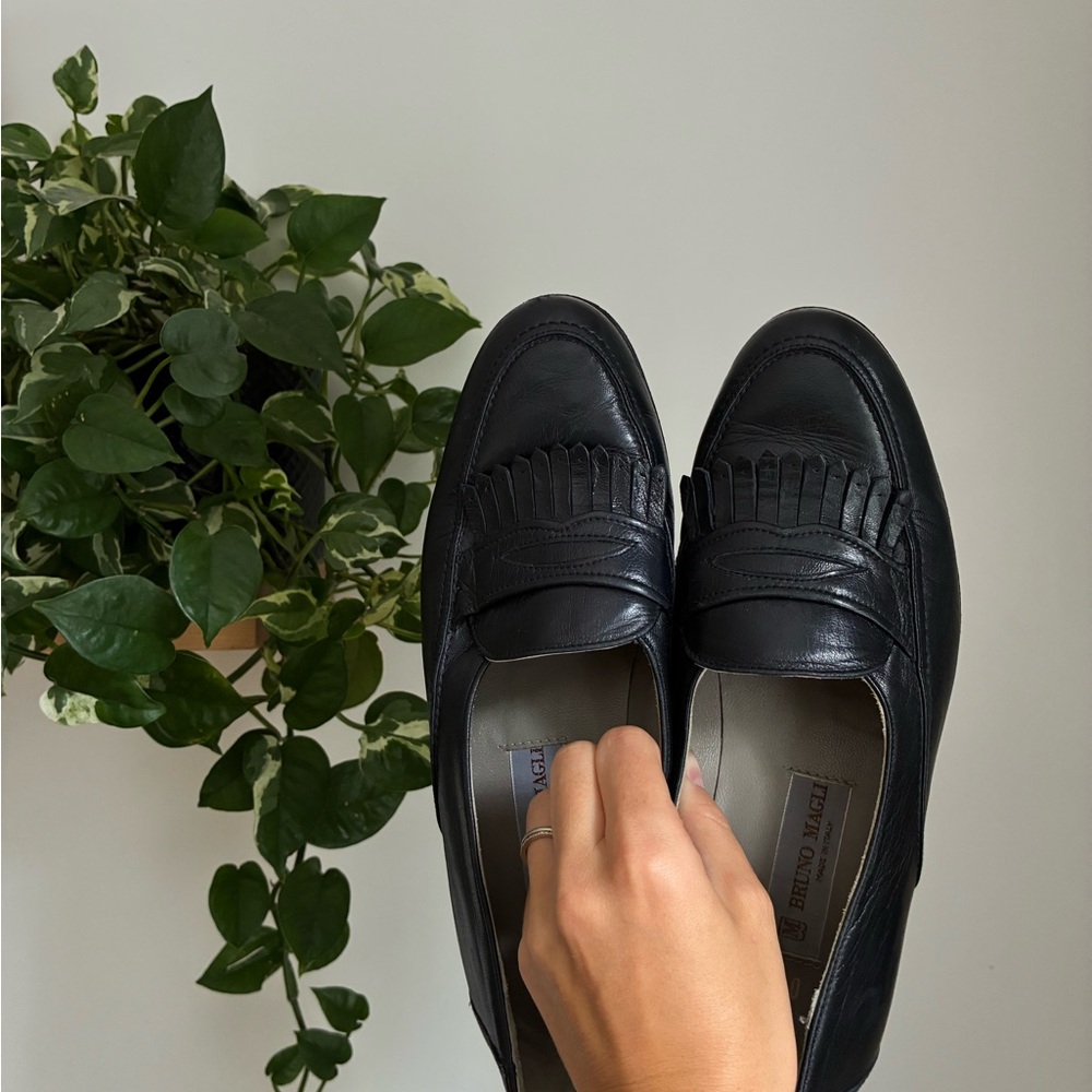 VTG Bruno Magli Black Leather Slip-On Loafers